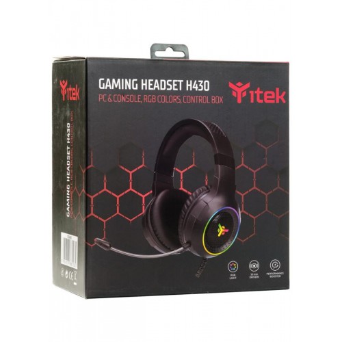 CUFFIE ITEK GAMING H430 CON MICRFONO PER PC E CONSOLE, USB, CON VIBRAZIONE, CONTROLLO VOLUME, 7 COLORI LED + RGB