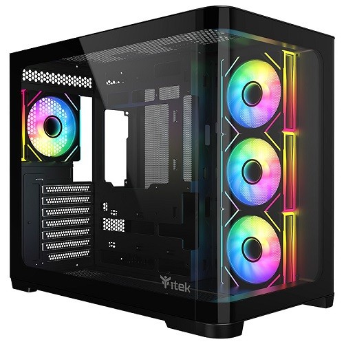 CASE ITEK DARK CAVE CURVED GAMING TOWER ATX, 4x12cm ARGB fan, 2xUSB3, Type-C, Curved Side & Front Panel Temp Glass